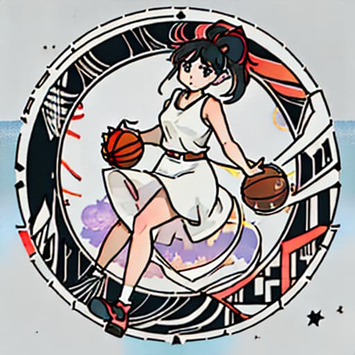  anime girl black hair bright dark brown eyes red and white basketball uniform with the number 18 and the name Nicky white and black shoes Have your hair in a medium high ponytail with two strands on the sides of your ears, have a basketball and look full body Pastel Palette, Da Vinci's Dreams, Picasso's , Sunrise Splendors, Floral Fantasy, Mystical Moonscapes, Urban Nature, Crystal Clear, Cinematic hyperrealistic, full body, detailed clothing, highly detailed, cinematic lighting, stunningly beautiful, intricate, sharp focus, f/1. 8, 85mm, (centered image composition), (professionally color graded), ((bright soft diffused light)), volumetric fog, trending on instagram, trending on tumblr, HDR 4K, 8K