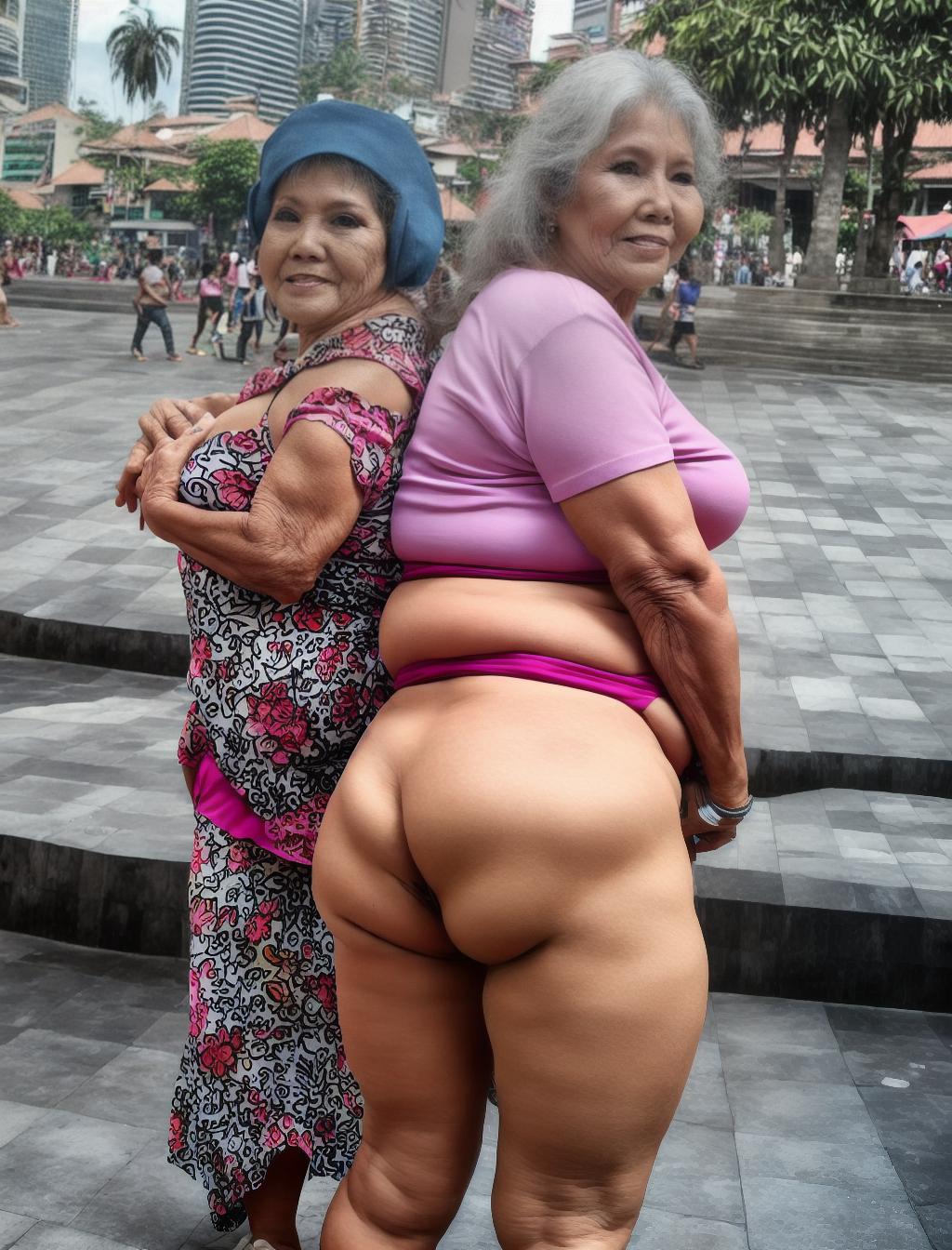  hermosa, tierna mujer madura de 40 años booty en calzones en la plaza de la ciudad de Indonesia Malasia