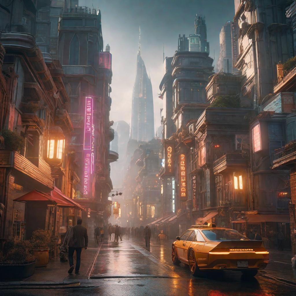  Futuristic City hyperrealistic, full body, detailed clothing, highly detailed, cinematic lighting, stunningly beautiful, intricate, sharp focus, f/1. 8, 85mm, (centered image composition), (professionally color graded), ((bright soft diffused light)), volumetric fog, trending on instagram, trending on tumblr, HDR 4K, 8K