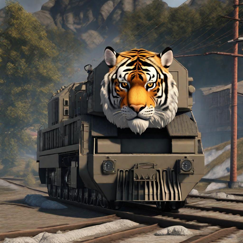  masterpiece, best quality, Siberian tiger + army combat uniform + locomotive + computer programming