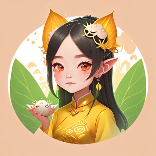 in OliDisco style cute girl. dragon boat festival. cartoon Zongzi personification. evil ears. spirit. lotus leaf. cute. 8K. high quality.