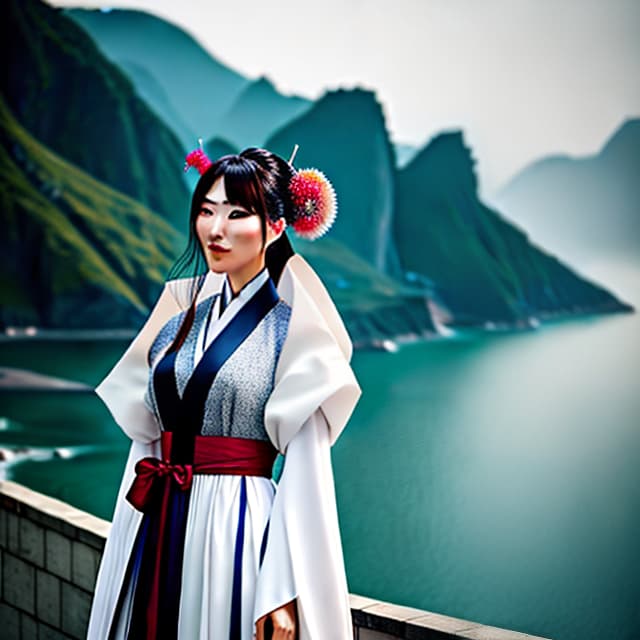  True, portrait, wave hair, technician, sea, Hanfu, movie texture hyperrealistic, full body, detailed clothing, highly detailed, cinematic lighting, stunningly beautiful, intricate, sharp focus, f/1. 8, 85mm, (centered image composition), (professionally color graded), ((bright soft diffused light)), volumetric fog, trending on instagram, trending on tumblr, HDR 4K, 8K