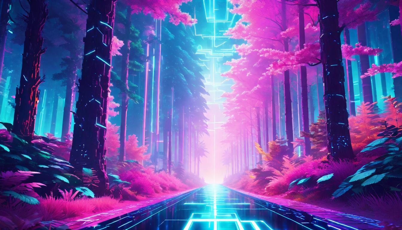  vaporwave,cyberpunk game style A path lined with glowing crystals leading into a forest awash in soft, ethereal light, Invitation to discover, The journey inward, Mystical, beckoningeon, dystopian, futuristic, digital, vibrant, detailed, high contrast, reminiscent of cyberpunk genre video games,retro aesthetic, cyberpunk, vibrant, neon colors, vintage 80s and 90s style, highly detailed