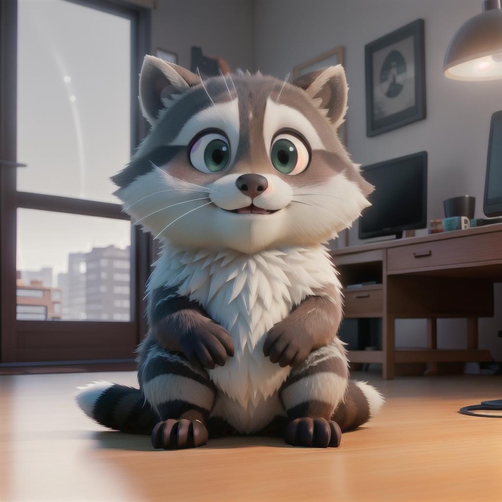  raccoon sitting in gaming chair front a computer on desktop, ((semi anthropomorphic)),(full body), tail, belly, sitting, fat, (chubby), (((white background))), solo, desktop, gaming chair, side view,  [[[clothes]]] hyperrealistic, full body, detailed clothing, highly detailed, cinematic lighting, stunningly beautiful, intricate, sharp focus, f/1. 8, 85mm, (centered image composition), (professionally color graded), ((bright soft diffused light)), volumetric fog, trending on instagram, trending on tumblr, HDR 4K, 8K