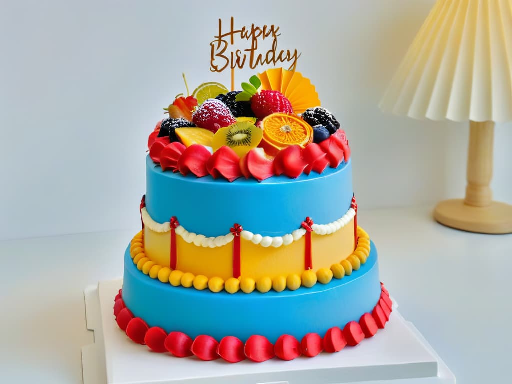  An ultradetailed image of a vibrant and diverse array of traditional birthday cakes from different countries around the world, each intricately decorated with unique cultural motifs and symbols. The cakes range from a colorful piñata cake with cascading candies representing Mexico to a delicate layered crepe cake adorned with fresh berries symbolizing France. The image showcases the creativity and artistry behind traditional birthday cakes, inviting the viewer to explore the rich tapestry of global pastry traditions. hyperrealistic, full body, detailed clothing, highly detailed, cinematic lighting, stunningly beautiful, intricate, sharp focus, f/1. 8, 85mm, (centered image composition), (professionally color graded), ((bright soft diffused light)), volumetric fog, trending on instagram, trending on tumblr, HDR 4K, 8K