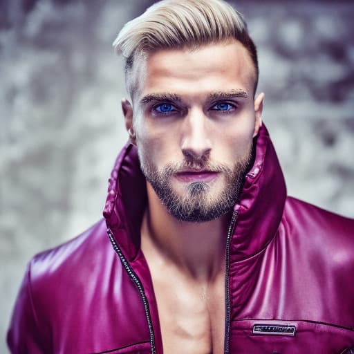 portrait+ style Russian queer fitness model blonde hunk dude face