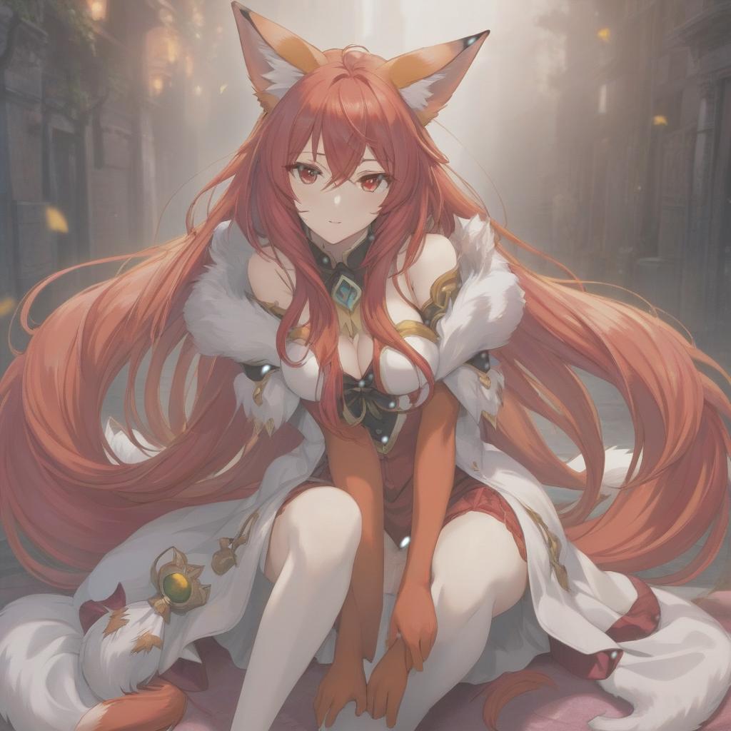  anime artwork Anime , with long red hair and fox ears, sits upright with legs apart, and caresses herself. . anime style, key visual, vint, studio anime, highly detailed hyperrealistic, full body, detailed clothing, highly detailed, cinematic lighting, stunningly beautiful, intricate, sharp focus, f/1. 8, 85mm, (centered image composition), (professionally color graded), ((bright soft diffused light)), volumetric fog, trending on instagram, trending on tumblr, HDR 4K, 8K