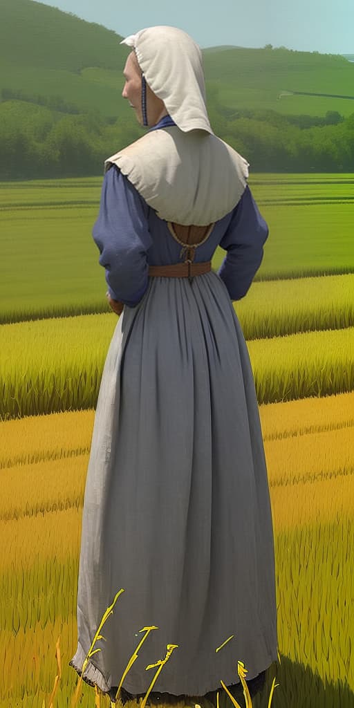  peasant woman, in the field, with her back