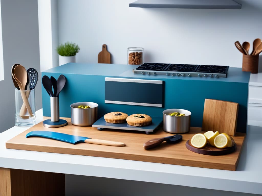  A closeup, highresolution image of a sleek, modern kitchen workstation designed specifically for individuals with carpal tunnel syndrome. The image showcases ergonomic features such as adjustable height countertops, easytoreach utensils, specialized tools, and a comfortable chair with proper back support. The color scheme is neutral with accents of calming blues and greens, creating a serene and inviting atmosphere for individuals to enjoy baking and cooking without discomfort. hyperrealistic, full body, detailed clothing, highly detailed, cinematic lighting, stunningly beautiful, intricate, sharp focus, f/1. 8, 85mm, (centered image composition), (professionally color graded), ((bright soft diffused light)), volumetric fog, trending on instagram, trending on tumblr, HDR 4K, 8K