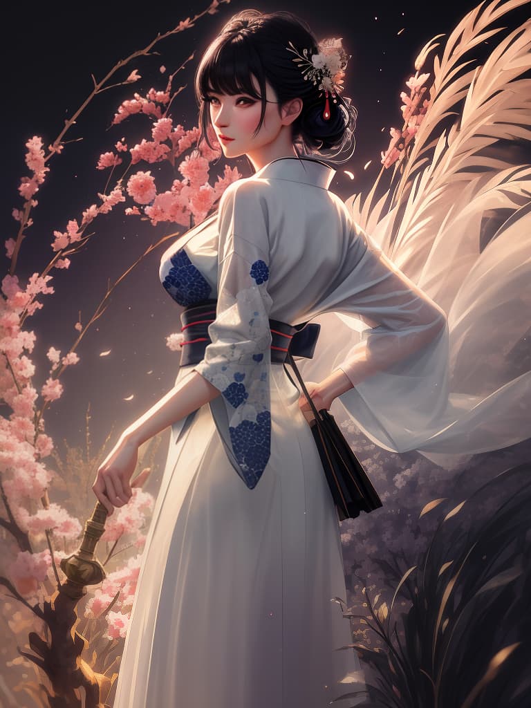  Back, woman, yukata, kimono, black hair, back, masterpiece, best quality,8k,ultra detailed,high resolution,an extremely delicate and beautiful,hyper detail hyperrealistic, full body, detailed clothing, highly detailed, cinematic lighting, stunningly beautiful, intricate, sharp focus, f/1. 8, 85mm, (centered image composition), (professionally color graded), ((bright soft diffused light)), volumetric fog, trending on instagram, trending on tumblr, HDR 4K, 8K