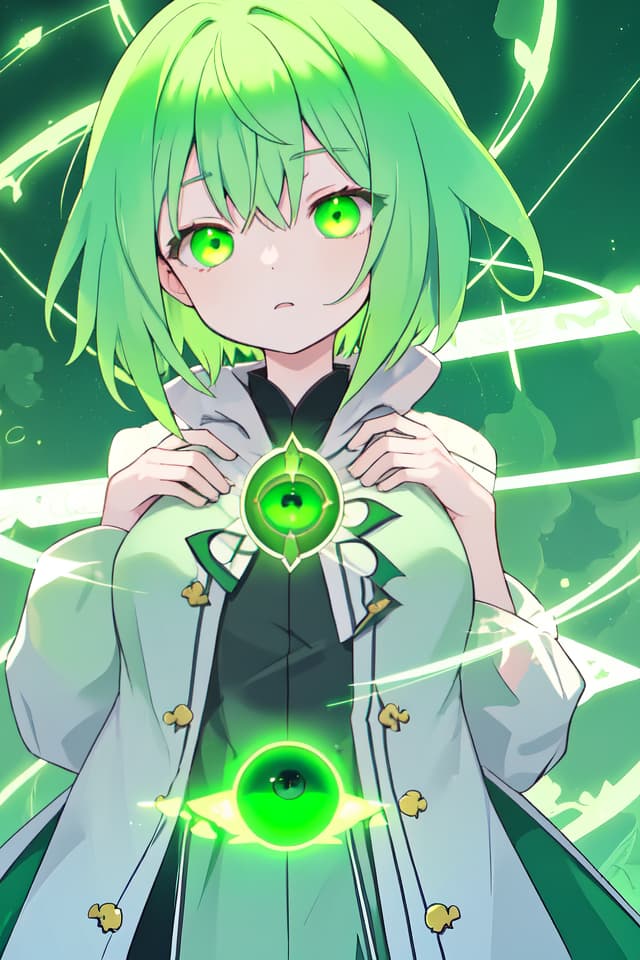  Green hair character's fate detection magic eyes