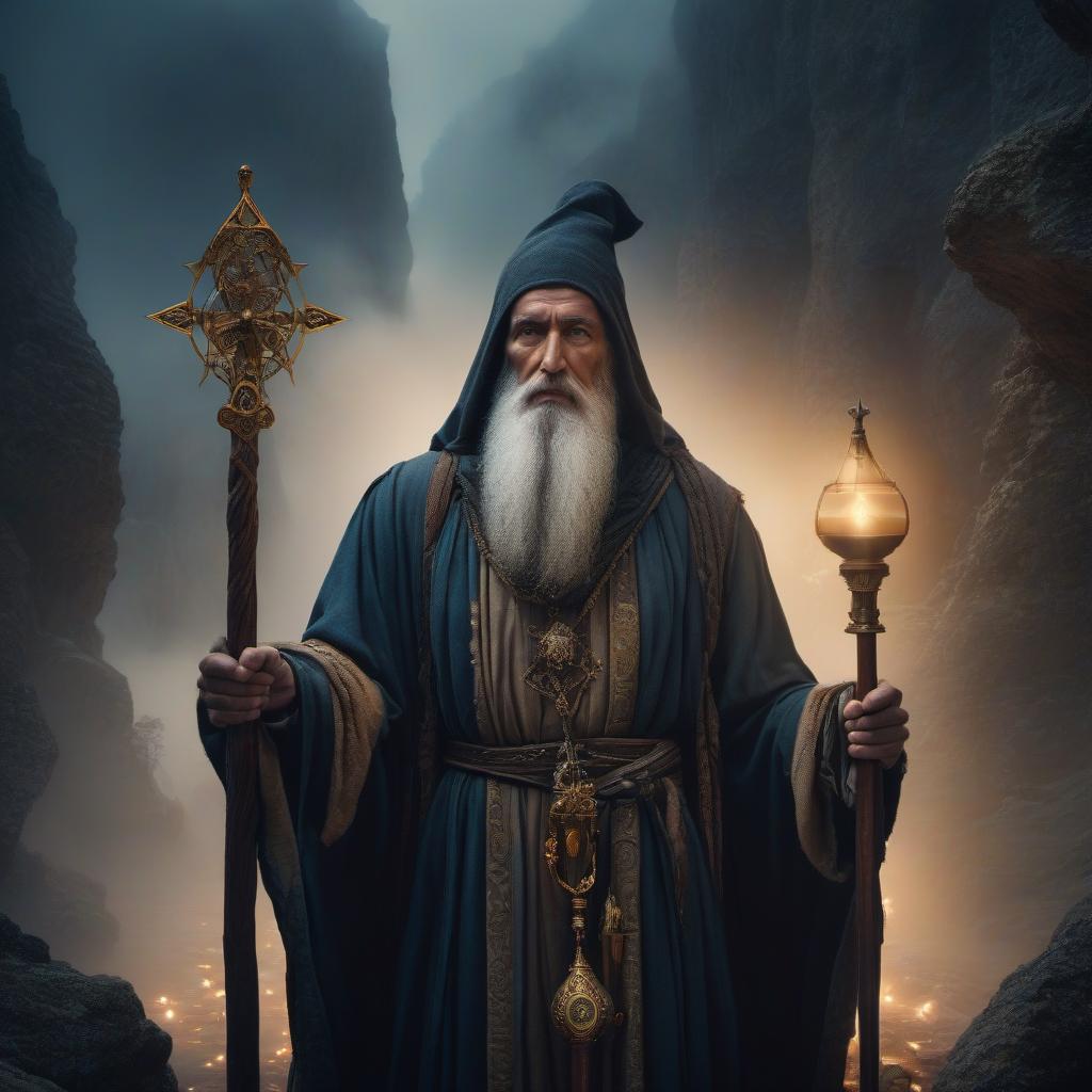  The Hermit in Tarot. hyperrealistic, full body, detailed clothing, highly detailed, cinematic lighting, stunningly beautiful, intricate, sharp focus, f/1. 8, 85mm, (centered image composition), (professionally color graded), ((bright soft diffused light)), volumetric fog, trending on instagram, trending on tumblr, HDR 4K, 8K