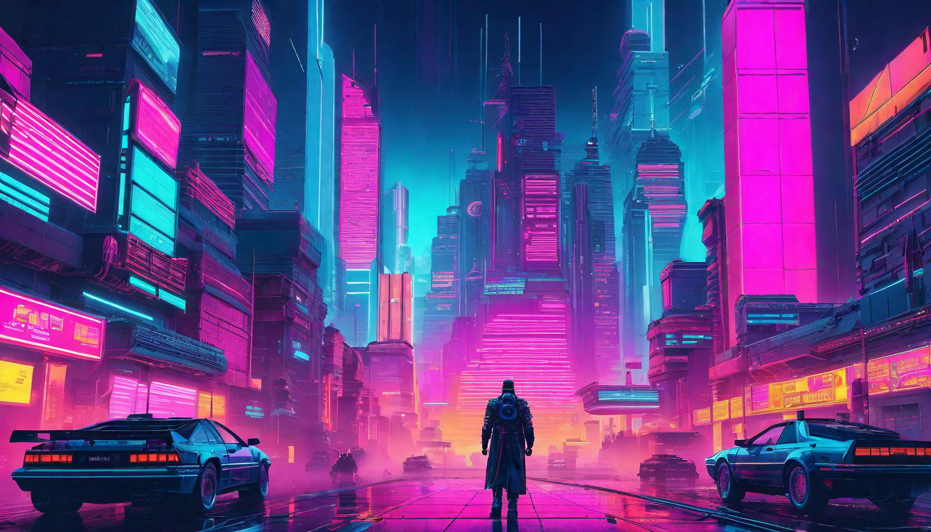  vaporwave,cyberpunk game style Commanding respect, aura of admiration, majestic and awe inspiringeon, dystopian, futuristic, digital, vibrant, detailed, high contrast, reminiscent of cyberpunk genre video games,retro aesthetic, cyberpunk, vibrant, neon colors, vintage 80s and 90s style, highly detailed