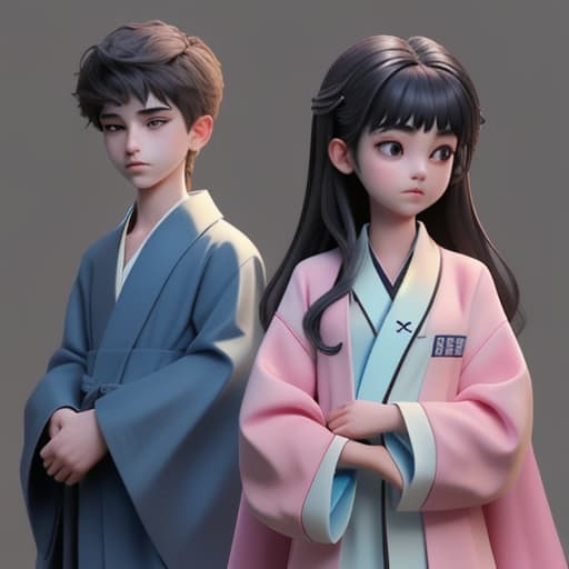  a human girl's wearing a robe without anything else next to her boy's