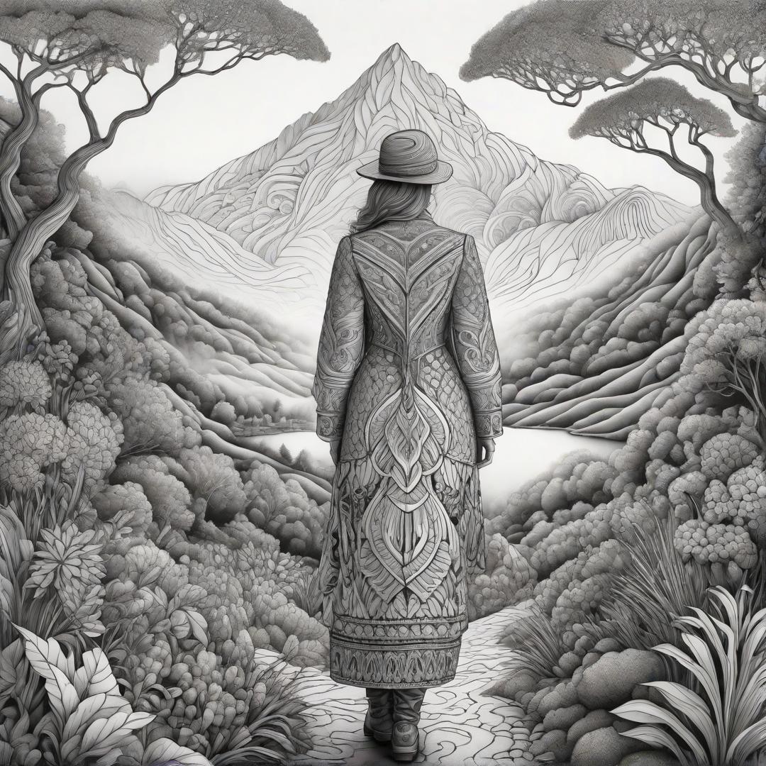  coloring page, zentangle landscape hyperrealistic, full body, detailed clothing, highly detailed, cinematic lighting, stunningly beautiful, intricate, sharp focus, f/1. 8, 85mm, (centered image composition), (professionally color graded), ((bright soft diffused light)), volumetric fog, trending on instagram, trending on tumblr, HDR 4K, 8K