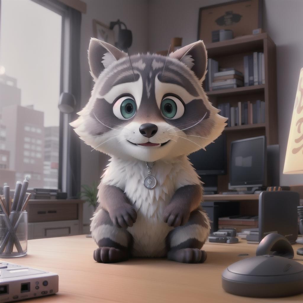  raccoon sitting in gaming chair front a computer on desktop, ((semi anthropomorphic)),(full body), tail, belly, sitting, fat, (chubby), (((white background))), solo, desktop, gaming chair, side view,  [[[clothes]]] hyperrealistic, full body, detailed clothing, highly detailed, cinematic lighting, stunningly beautiful, intricate, sharp focus, f/1. 8, 85mm, (centered image composition), (professionally color graded), ((bright soft diffused light)), volumetric fog, trending on instagram, trending on tumblr, HDR 4K, 8K