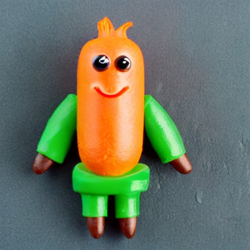 analog style Cartoon carrot with big eyes stands dark background