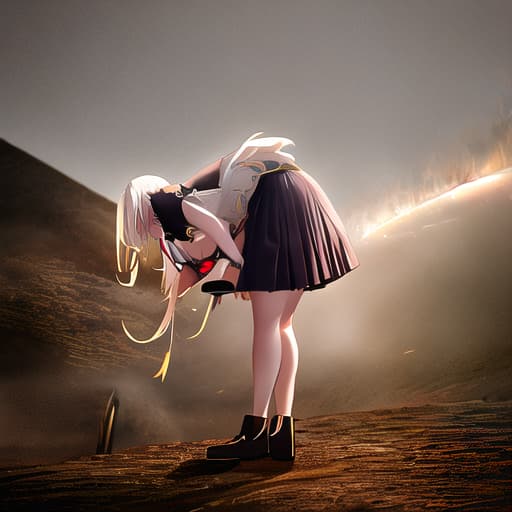  Girl in a skirt bent over hyperrealistic, full body, detailed clothing, highly detailed, cinematic lighting, stunningly beautiful, intricate, sharp focus, f/1. 8, 85mm, (centered image composition), (professionally color graded), ((bright soft diffused light)), volumetric fog, trending on instagram, trending on tumblr, HDR 4K, 8K