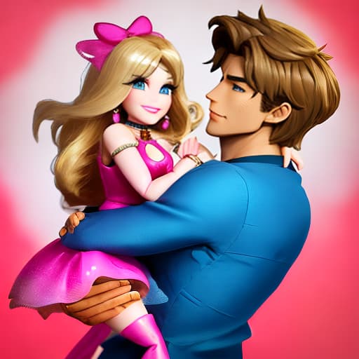  Generate a picture of Kong Barbie holding a handsome guy
，