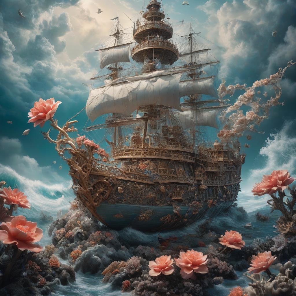  nautical themed (Surrealist Art, Masterpiece:1. 1), dragon, intricate floral patterns, surreal and dreamlike atmosphere, heart shaped object with swirling patterns, ethereal glow around it floating in a mystical void, intricate details showing traditional Russian artistic style, subtle hints of surrealist elements such as floating petals or shimmering light, rich texture and depth in the work, mesmerizing combination of surrealism and intricate ceramic art. . sea, ocean, ships, maritime, beach, marine life, highly detailed hyperrealistic, full body, detailed clothing, highly detailed, cinematic lighting, stunningly beautiful, intricate, sharp focus, f/1. 8, 85mm, (centered image composition), (professionally color graded), ((bright soft diffused light)), volumetric fog, trending on instagram, trending on tumblr, HDR 4K, 8K