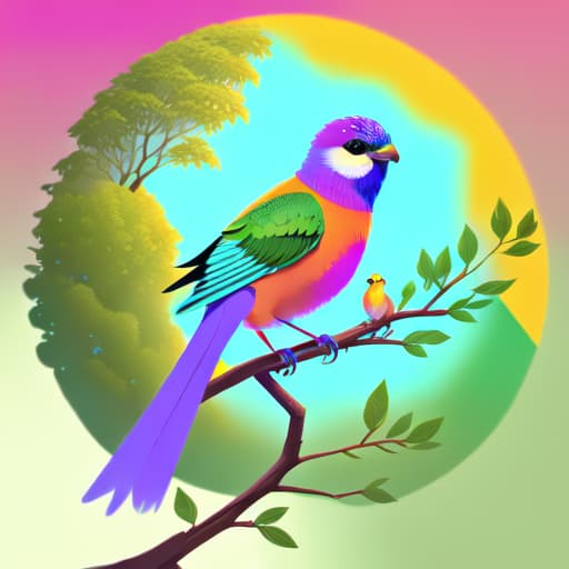 in OliDisco style Vibrant colors pattern bird perching on branch