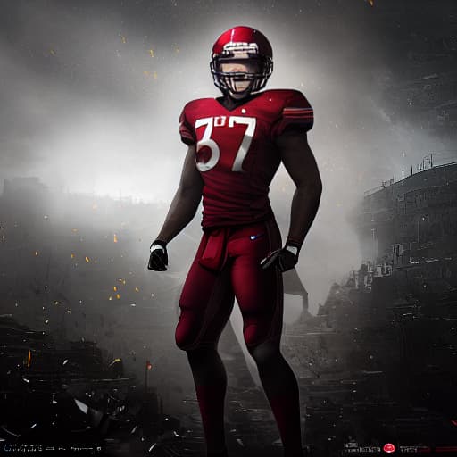  Football hyperrealistic, full body, detailed clothing, highly detailed, cinematic lighting, stunningly beautiful, intricate, sharp focus, f/1. 8, 85mm, (centered image composition), (professionally color graded), ((bright soft diffused light)), volumetric fog, trending on instagram, trending on tumblr, HDR 4K, 8K