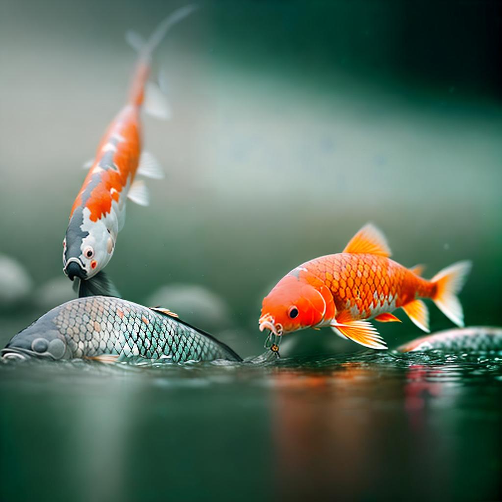  2 koi carp Viking style ,highly detailed, cinematic lighting, stunningly beautiful, intricate, sharp focus, f1. 8, 85mm, (centered image composition), (professionally color graded), ((bright soft diffused light)), volumetric fog, trending on instagram, trending on tumblr, HDR 4K, 8K