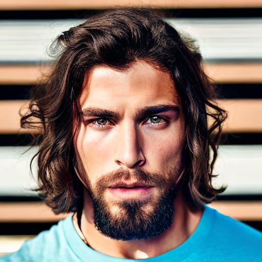 portrait+ style WWE queer brunette hunk dude face