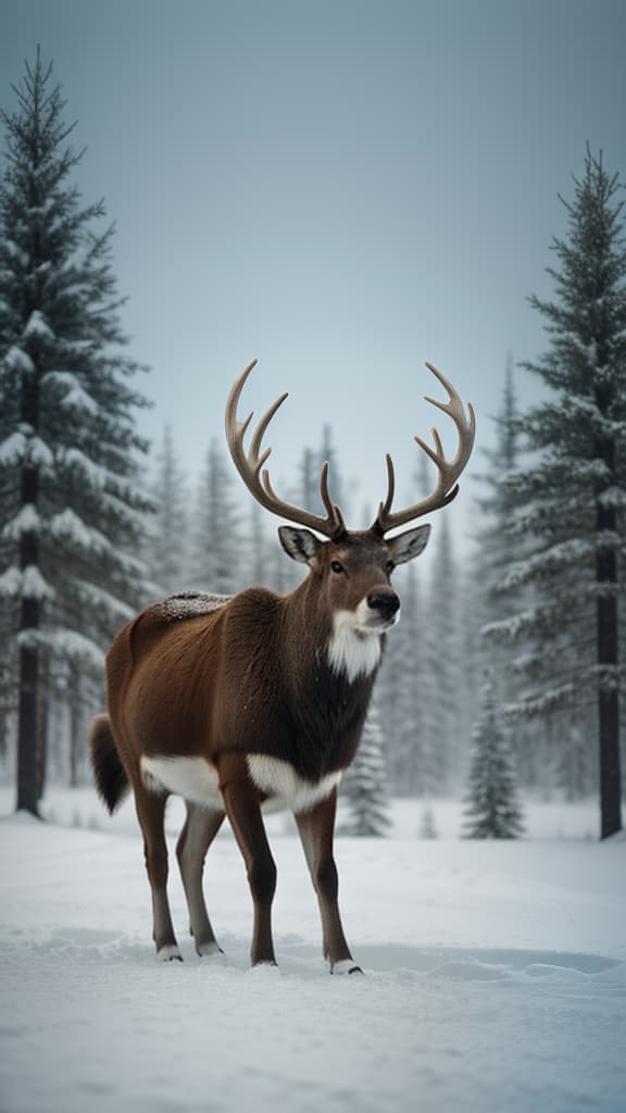  Caribou, thick antlers, tundra snow, high resolution , hyperrealistic, high quality, highly detailed, cinematic lighting, intricate, sharp focus, f/1. 8, 85mm, (centered image composition), (professionally color graded), ((bright soft diffused light)), volumetric fog, trending on instagram, HDR 4K, 8K
