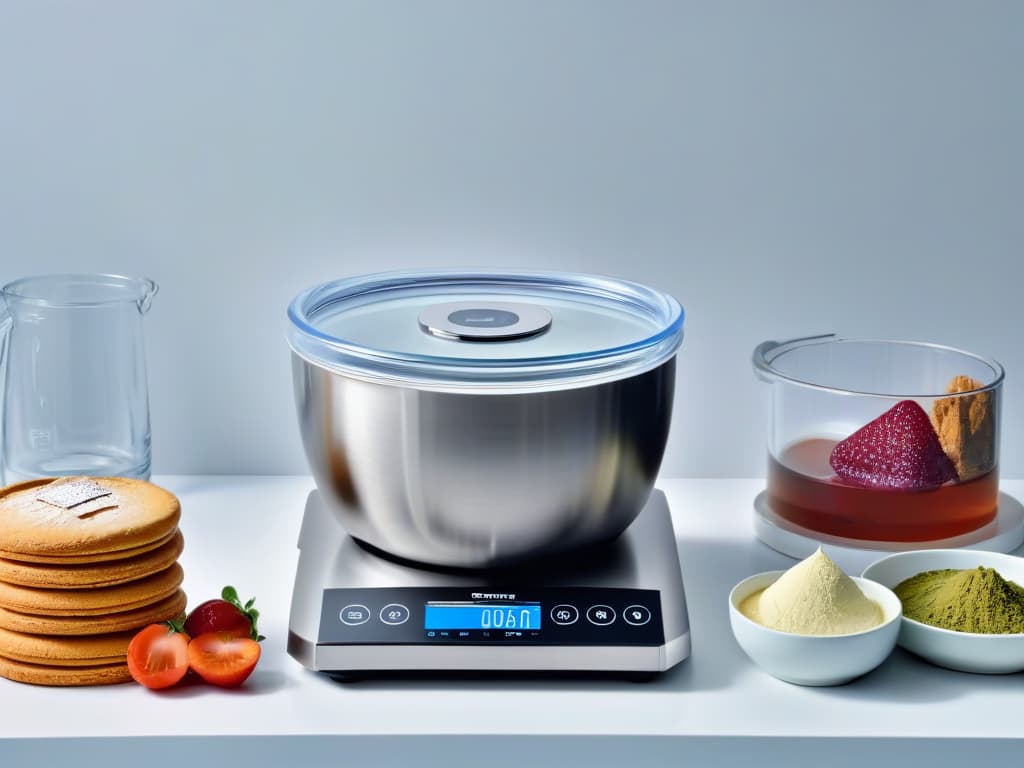  A detailed 8k ultra image of a sleek, modern kitchen countertop adorned with an array of innovative baking gadgets such as a precision digital scale, a hightech mixer with various attachments, a programmable oven with a clear digital display, and a set of ergonomic silicone utensils neatly arranged next to a stack of pastelcolored mixing bowls. The image captures the essence of professional pastry craftsmanship with a minimalist aesthetic, showcasing the perfect blend of technology and tradition in the art of baking. hyperrealistic, full body, detailed clothing, highly detailed, cinematic lighting, stunningly beautiful, intricate, sharp focus, f/1. 8, 85mm, (centered image composition), (professionally color graded), ((bright soft diffused light)), volumetric fog, trending on instagram, trending on tumblr, HDR 4K, 8K