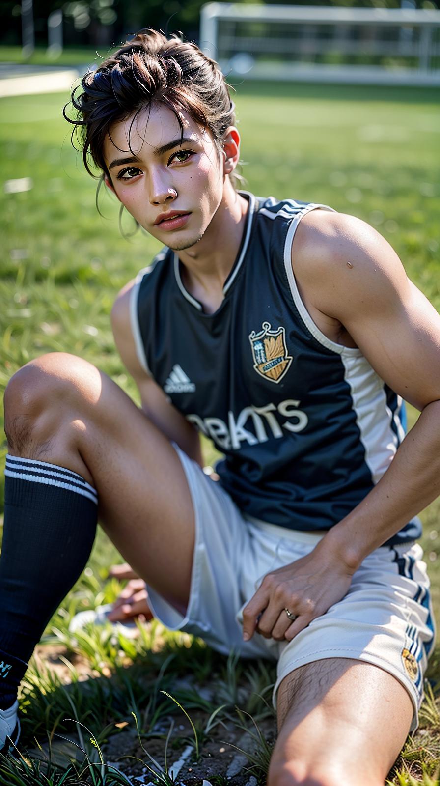  ultra high res, (photorealistic:1.4), raw photo, (realistic face), realistic eyes, (realistic skin), <lora:XXMix9_v20LoRa:0.8>, (handsome:1.4), (male:2.1), (young soccer players:1.3), (pompadour:1.2), (white briefs:1.3), (sleeveless:1.2), spike shoes, (soccer shin guards:1.3), young, sitting posture, (spread legs:1.1), real skin, (sexy posing:1.3), hot guy, (muscular:1.3), (naked:1.1), (bulge:1.1), trained calves, thigh, realistic, lifelike, high quality, photos taken with a single-lens reflex camera, (looking at the camera:1.2)