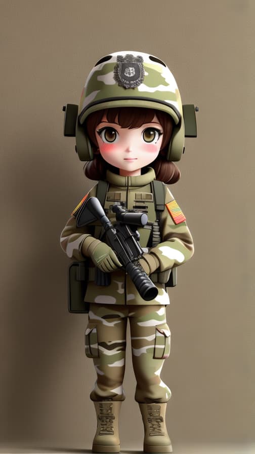  Combat two-headed U.S. Army full equipment camouflage clothing machine gun girl cute