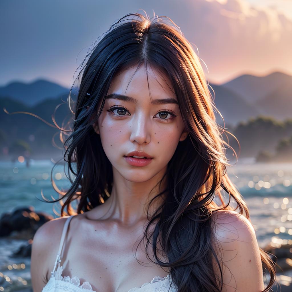  (masterpiece:1.3), (8k, photorealistic,photo, best quality: 1.4), (Japanese high wearing ), (realistic face), realistic eyes, whole body, (realistic skin), beautiful skin, big s, (perfect body:1.3), (detailed body:1.2), beach hyperrealistic, full body, detailed clothing, highly detailed, cinematic lighting, stunningly beautiful, intricate, sharp focus, f/1. 8, 85mm, (centered image composition), (professionally color graded), ((bright soft diffused light)), volumetric fog, trending on instagram, trending on tumblr, HDR 4K, 8K