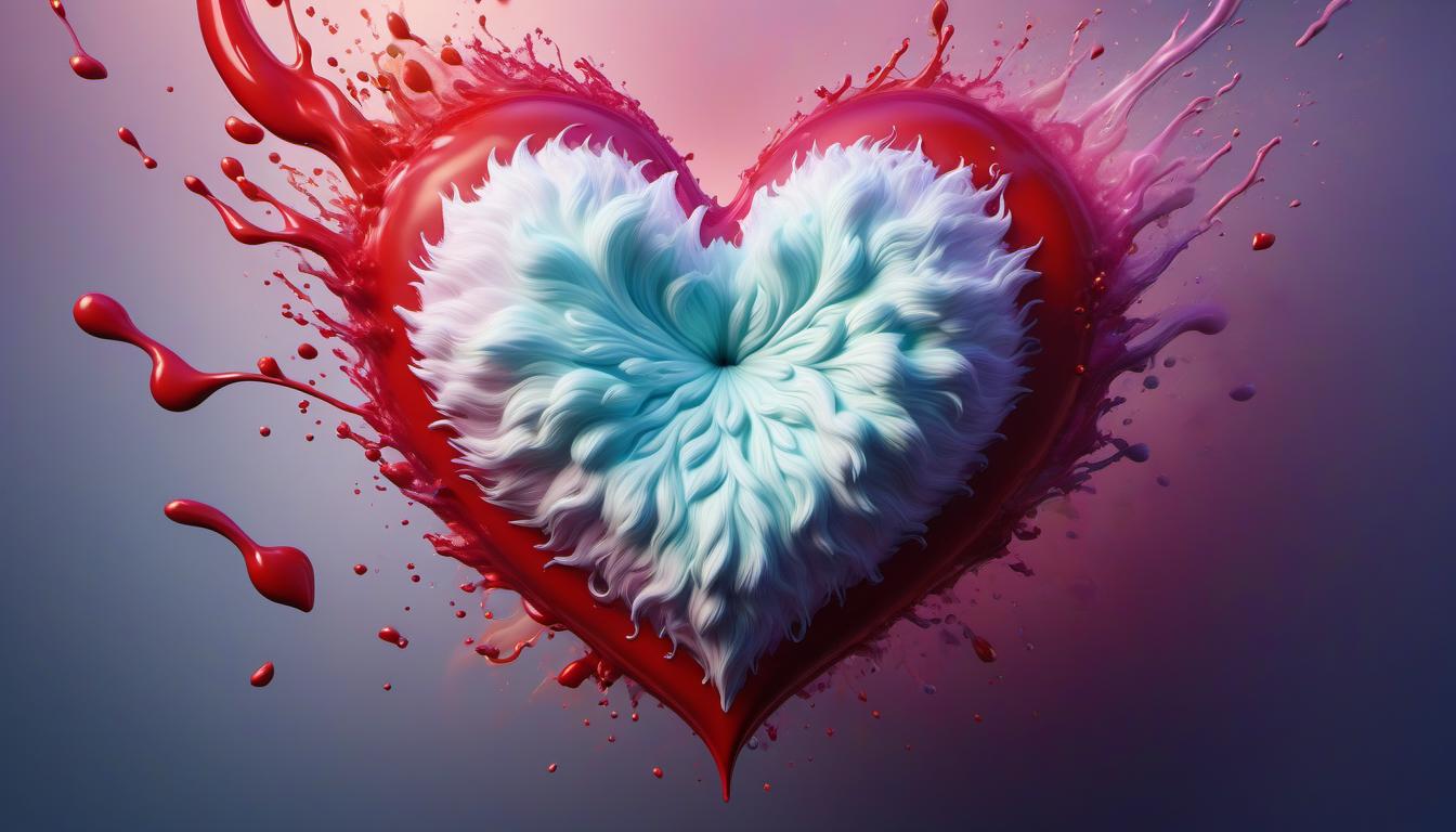  ethereal fantasy concept art of Highly detailed image of a fantastic fluffy heart symbolizing love, the heart on a voluminous beautiful background of different colors and realistic splashes of liquid in a 3D heart, a lacquer on the 3D heart made of liquid that is mysteriously lit in a beautiful mist, ultra realistic photos, ultra detailed skin, high resolution textures, soft lighting, saturation, contrast (masterpiece), ultra high definition and 4K, precise focus, noise reduction. . magnificent, celestial, ethereal, painterly, epic, majestic, magical, fantasy art, cover art, dreamy hyperrealistic, full body, detailed clothing, highly detailed, cinematic lighting, stunningly beautiful, intricate, sharp focus, f/1. 8, 85mm, (centered image composition), (professionally color graded), ((bright soft diffused light)), volumetric fog, trending on instagram, trending on tumblr, HDR 4K, 8K