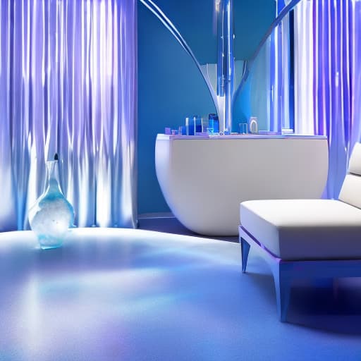 modern disney style a blue themed spa or salon with little pink accessories ultra HD, 4K, high details