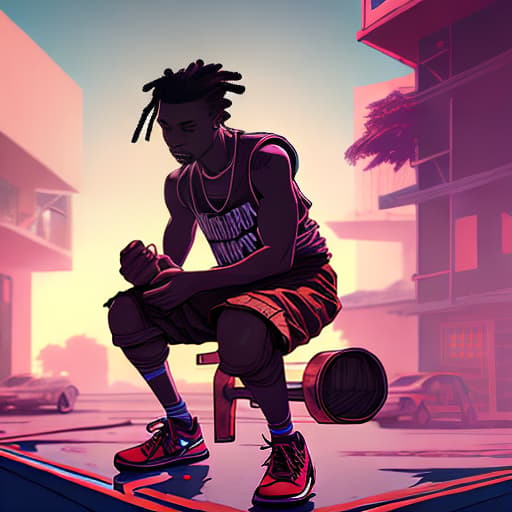 nvinkpunk African American boy with short cropped dreads playing bongos in a village, highly detailed, sharp focus, art by Artgerm and Greg Rutkowski and WLOP