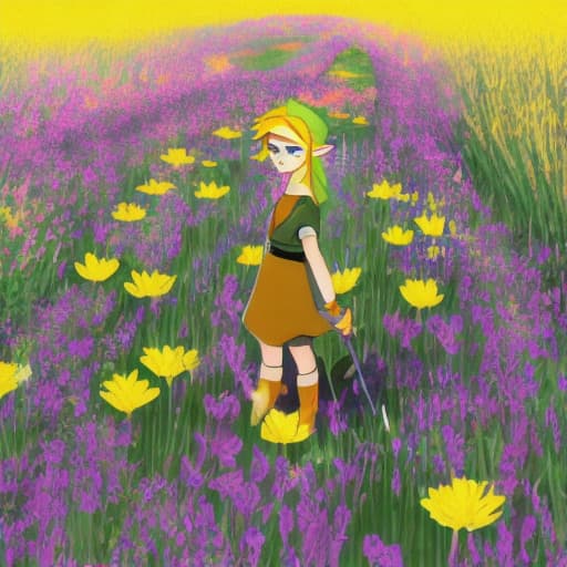  Link in a field of flowers with yellow eyes