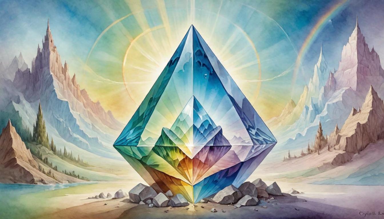  on parchment, surrealism+++, A crystalline prism under sunlight, refracting into a spectrum, the essence of transformation. Crystal clarity, rainbow of possibilities, focal point of change.(mysterious, provocative, symbolic,muted color)+++