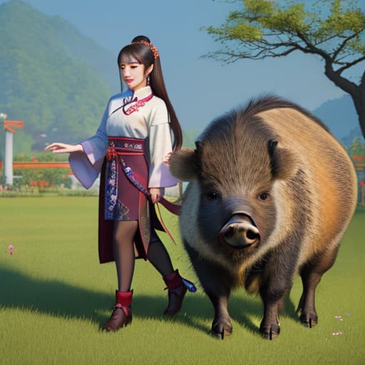  A young, beautiful, perfectly built Chinese girl mated with a boar.