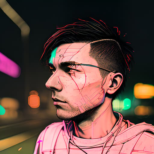 nvinkpunk ultra realistic man, hyper detail, cinematic lighting, magic neon, dark red city, Canon EOS R3, nikon, f/1.4, ISO 200, 1/160s, 8K, RAW, unedited, symmetrical balance, in-frame, 8K