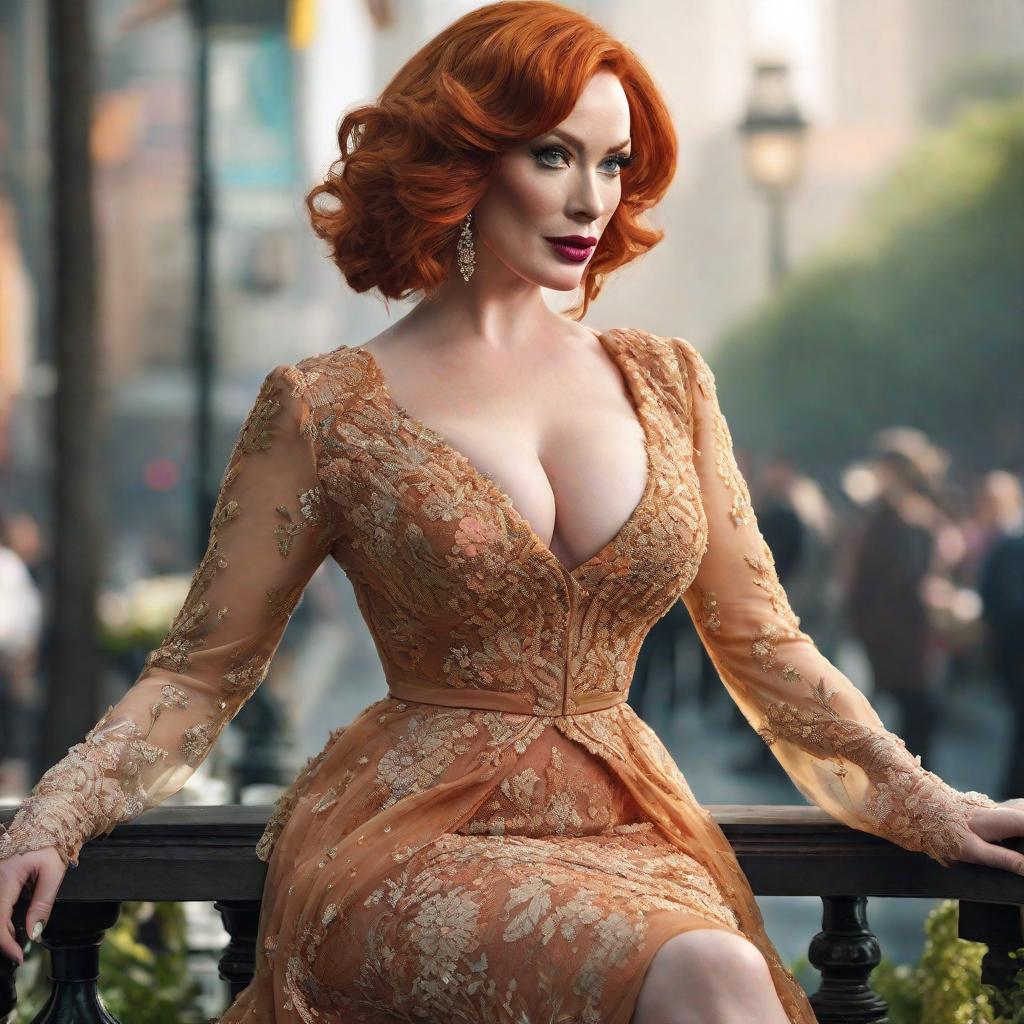  Christina hendricks hyperrealistic, full body, detailed clothing, highly detailed, cinematic lighting, stunningly beautiful, intricate, sharp focus, f/1. 8, 85mm, (centered image composition), (professionally color graded), ((bright soft diffused light)), volumetric fog, trending on instagram, trending on tumblr, HDR 4K, 8K