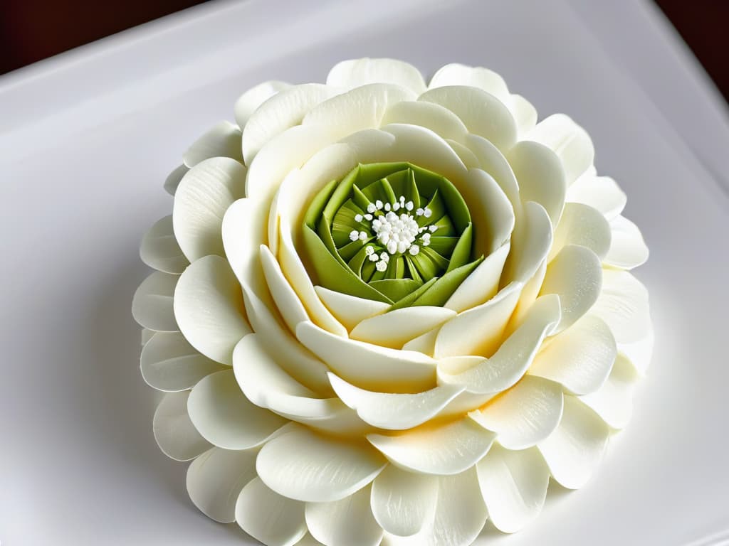  A closeup, ultradetailed image of a delicate sugar flower being meticulously crafted by hand, showcasing the intricate design and careful attention to detail required in creating unique desserts. The image captures the fine textures, subtle shades, and meticulous craftsmanship involved in the art of pastry design, appealing to the professional and creative audience interested in innovative graphic design techniques applied to the world of baking and confectionery. hyperrealistic, full body, detailed clothing, highly detailed, cinematic lighting, stunningly beautiful, intricate, sharp focus, f/1. 8, 85mm, (centered image composition), (professionally color graded), ((bright soft diffused light)), volumetric fog, trending on instagram, trending on tumblr, HDR 4K, 8K