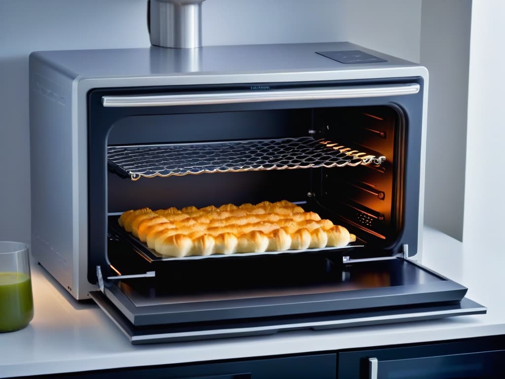  A closeup, ultrahigh definition image of a sophisticated, sleek, and cuttingedge convection oven showcasing advanced digital controls and innovative baking settings, set against a clean, white backdrop, evoking a sense of precision and modernity in pastrymaking technology. hyperrealistic, full body, detailed clothing, highly detailed, cinematic lighting, stunningly beautiful, intricate, sharp focus, f/1. 8, 85mm, (centered image composition), (professionally color graded), ((bright soft diffused light)), volumetric fog, trending on instagram, trending on tumblr, HDR 4K, 8K