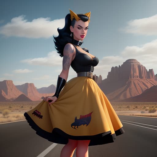  drawing style of the 1950s, cartoon comics, Stan Lee, rockabilly, psychobilly, woman's convertible, brutality, road, road signs, desert, motel, women, men, company, indicator, sun, sky, faded , vintage , nostalgic , by Jose Villa , Elizabeth Messina , Ryan Brenizer , Jonas Peterson , Jasmine Star hyperrealistic, full body, detailed clothing, highly detailed, cinematic lighting, stunningly beautiful, intricate, sharp focus, f/1. 8, 85mm, (centered image composition), (professionally color graded), ((bright soft diffused light)), volumetric fog, trending on instagram, trending on tumblr, HDR 4K, 8K