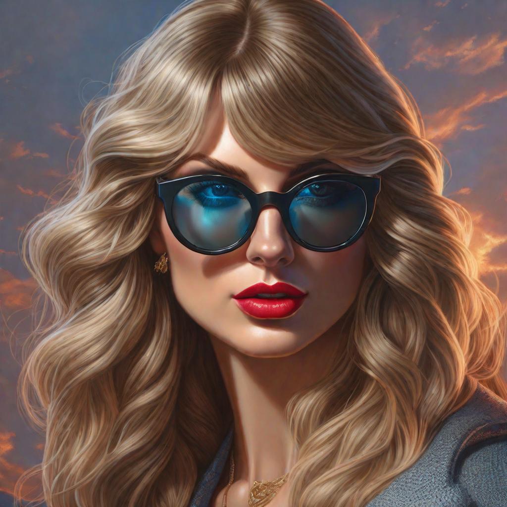  Taylor swift con lentes, realistic, portrait, art by donato giancola and greg rutkowski, realistic face, digital art, trending on artstation hyperrealistic, full body, detailed clothing, highly detailed, cinematic lighting, stunningly beautiful, intricate, sharp focus, f/1. 8, 85mm, (centered image composition), (professionally color graded), ((bright soft diffused light)), volumetric fog, trending on instagram, trending on tumblr, HDR 4K, 8K