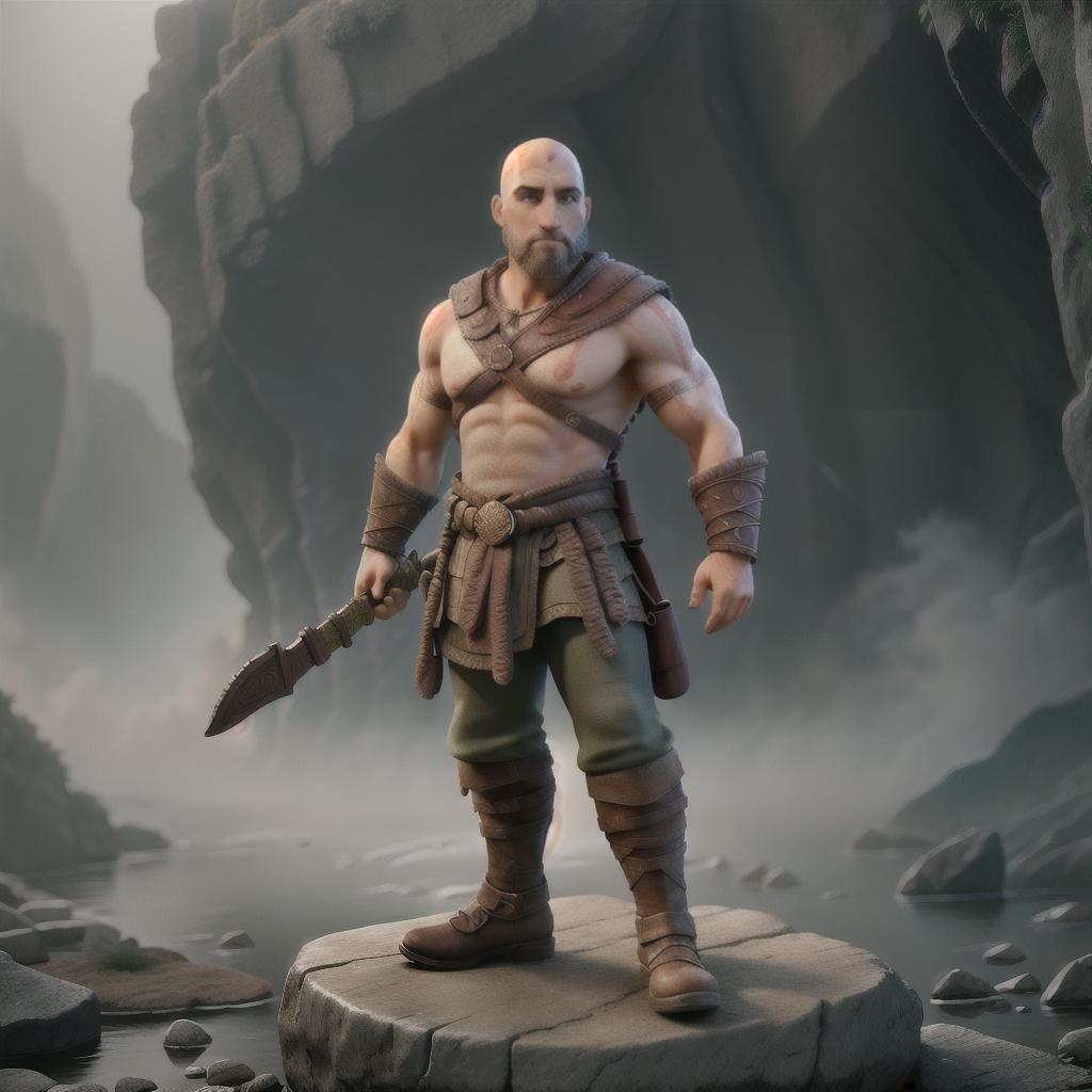  God of war hyperrealistic, full body, detailed clothing, highly detailed, cinematic lighting, stunningly beautiful, intricate, sharp focus, f/1. 8, 85mm, (centered image composition), (professionally color graded), ((bright soft diffused light)), volumetric fog, trending on instagram, trending on tumblr, HDR 4K, 8K