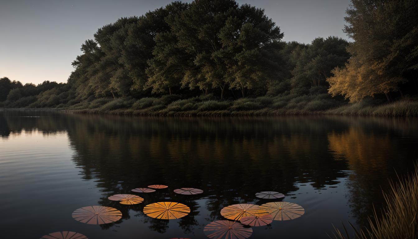  cinematic, aesthetic, Echoing ripples in a calm pond, each ripple touching the next, gentle water texture, connection, amplification, 4k, HDR, lens flare