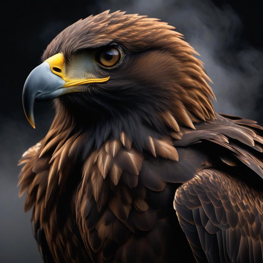  In a cartoon, a golden eagle is in a circle on a black background. hyperrealistic, full body, detailed clothing, highly detailed, cinematic lighting, stunningly beautiful, intricate, sharp focus, f/1. 8, 85mm, (centered image composition), (professionally color graded), ((bright soft diffused light)), volumetric fog, trending on instagram, trending on tumblr, HDR 4K, 8K