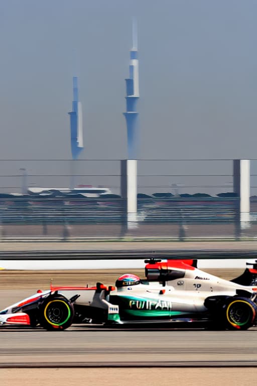  Formula one car racing F-16 aircraft ,in runway ,in Dubai