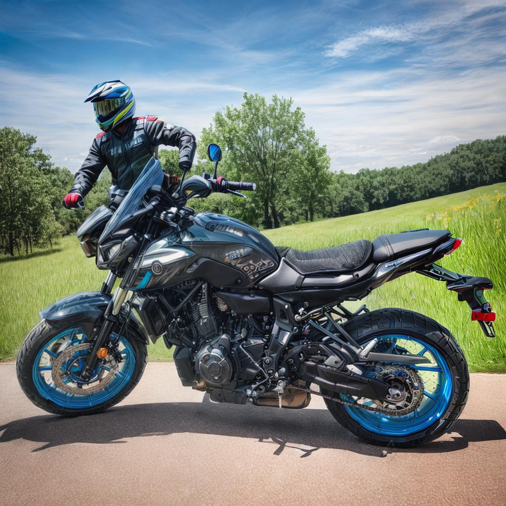  A motorcycle in a fantasie rich forrest, raw photo, cinematic lighting, (4k, best quality, masterpiece:1.2), ultrahigh res, highly detailed, sharp focus, (perfect image composition)